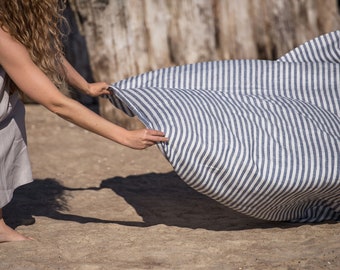 Blue Striped Beach Blanket 100% Linen Beach Towel Huge Beach Blanket Extralarge Beach Towel Linen Family Size Beach Towel Summer Beach Towel