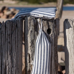 Luxe oversized stranddeken Extra grote linnen strandhanddoek Blauw gestreept stranddeken Compacte strandhanddoek met etui Zomercadeau afbeelding 7