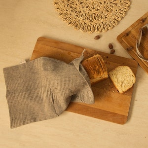 Linen Kitchen Set Linen Bread Bag And Linen Tea Towel Linen Storage Bag Linen Kitchen Towel Striped Kitchen Linens Gift For Bread Baker