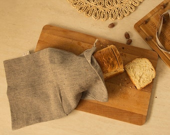 Linen Kitchen Set Linen Bread Bag And Linen Tea Towel Linen Storage Bag Linen Kitchen Towel Striped Kitchen Linens Gift For Bread Baker