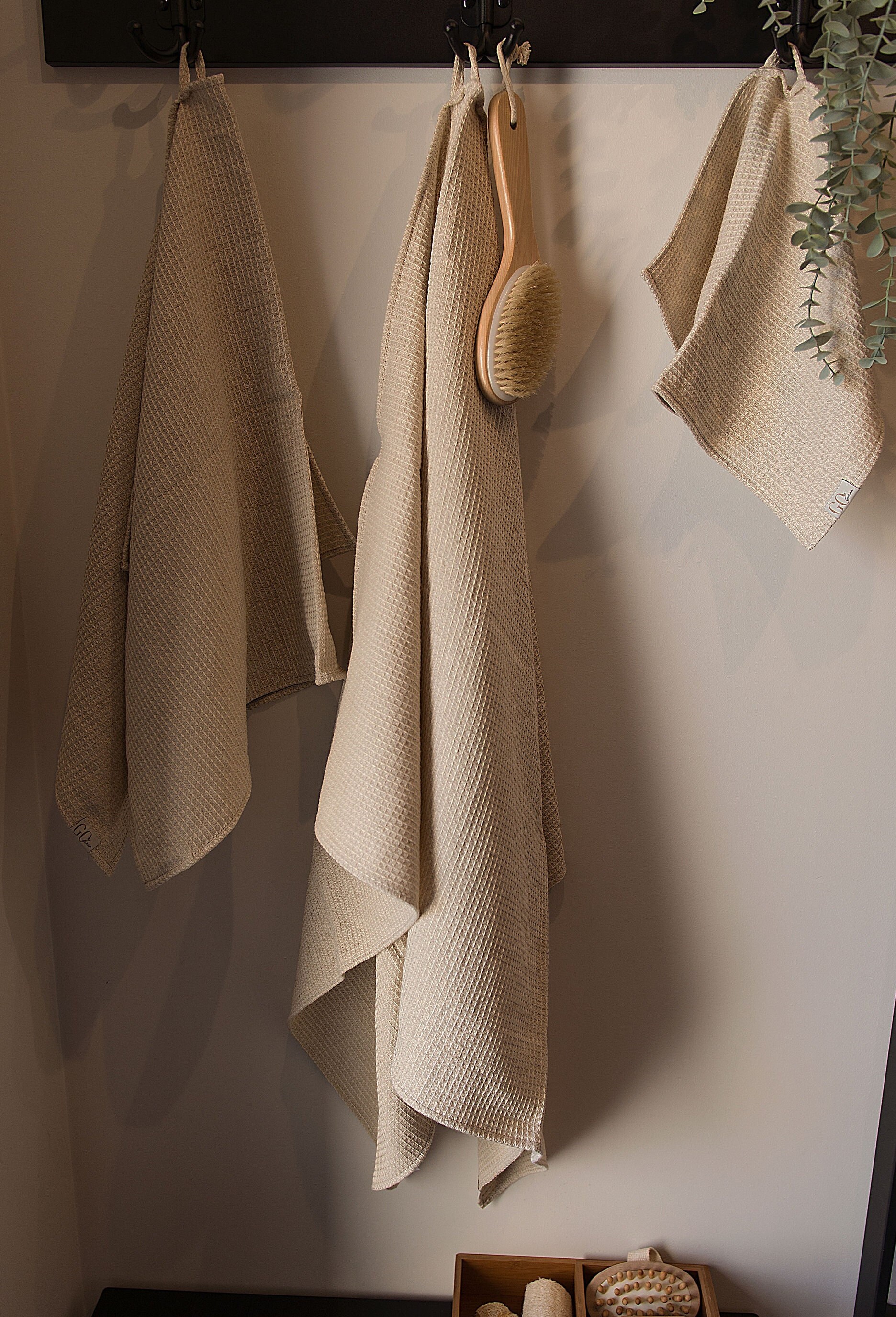 Linen Waffle Towel With Loop Organic Linen Bath Towel