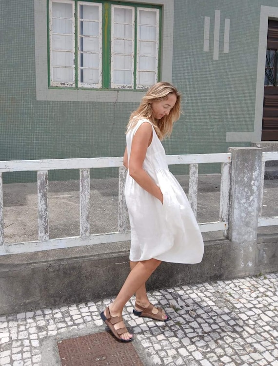 fancy linen dresses Maxi linen dress AGRA in White main image 1