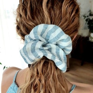 Oversize Scrunchie Leinen Scrunchie Große Scrunchie Minimalist XXL Scrunchie Sommer Accessoires Gestreifter Pferdeschwanz Halter Geschenke für Teen Girls