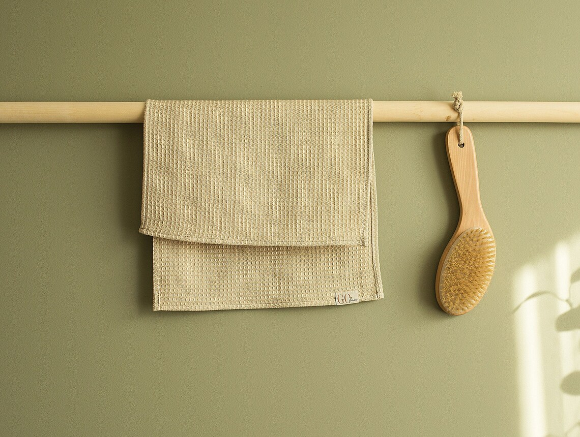 Linen Hand Towel With Loop Waffle Bath Towel Organic Linen Towels ...