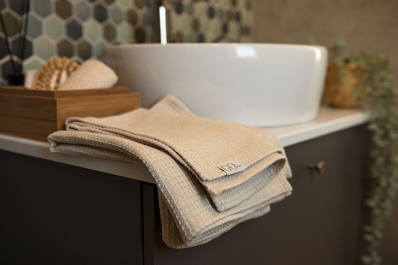 Linen Hand Towel With Loop Waffle Bath Towel Organic Linen Towels ...
