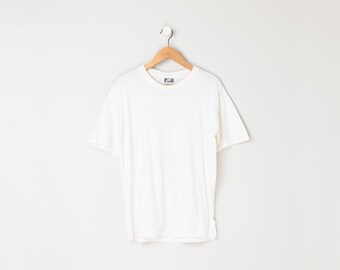 vintage 90s distressed nike gray tag white t-shirt - embroidered emblem - made in usa - men's M