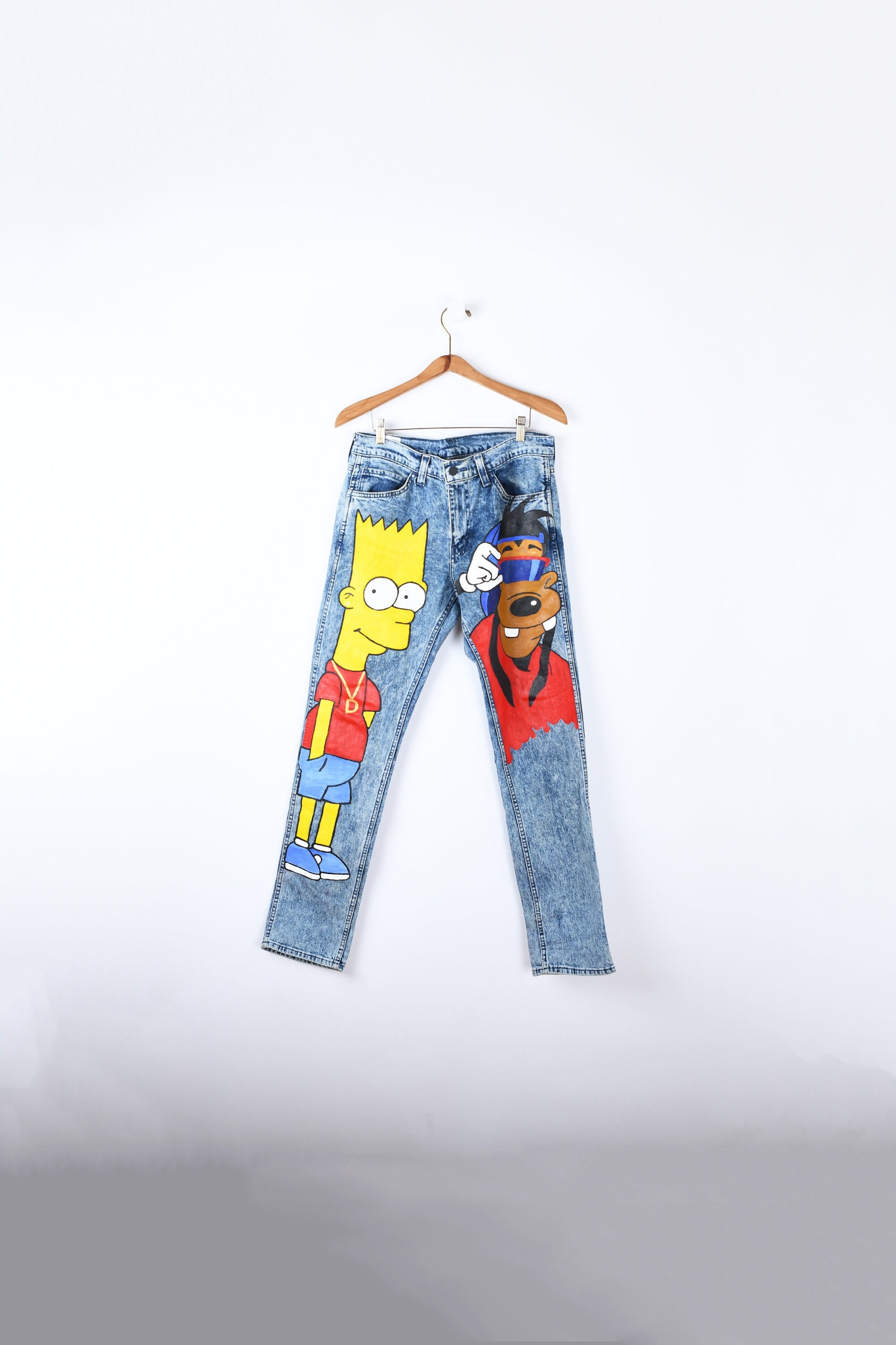 33x32 - Bart Simpson & Max Goofy Jeans - Vintage Painted