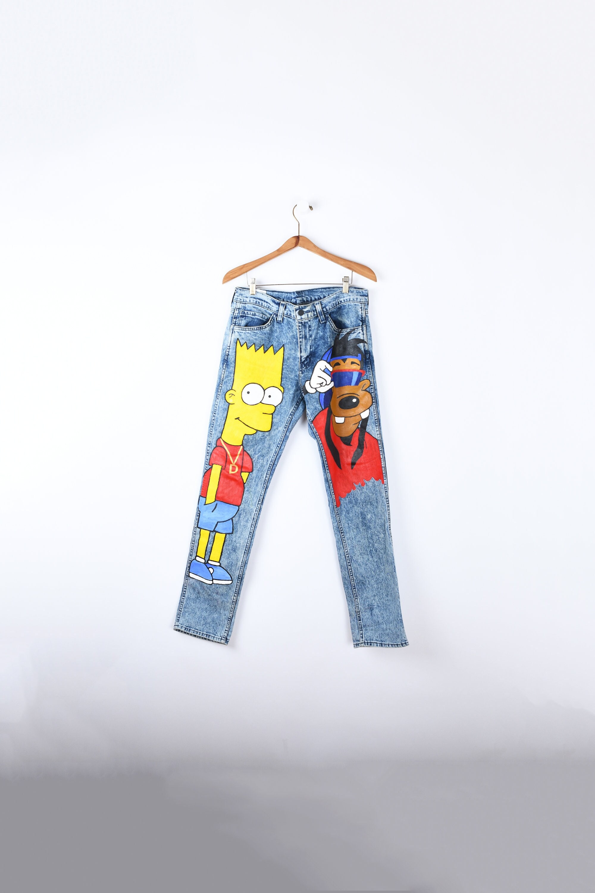 90s old asymmetrical painted denim pants