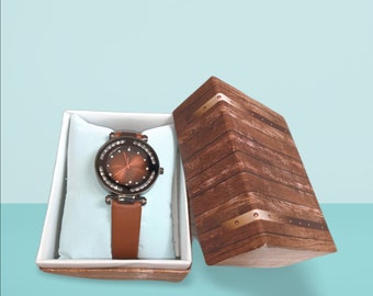Vintage Leather Women's Watch | Rhinestone Accent, Retro Style