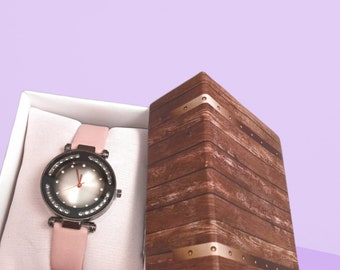Classic Women's Watch | Pink Leather Strap, Stainless Steel