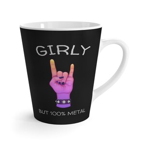 Mug à café au lait noir : tasse à café girly en métal - cadeau rock n roll - objets de collection uniques en métal lourd