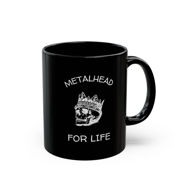 Metalhead Skull Coffee Mug - 11oz and 15oz Metalhead For Life Black Heavy Metal Coffee Mug - Gift for Metal Fan - Great Metalhead Gift