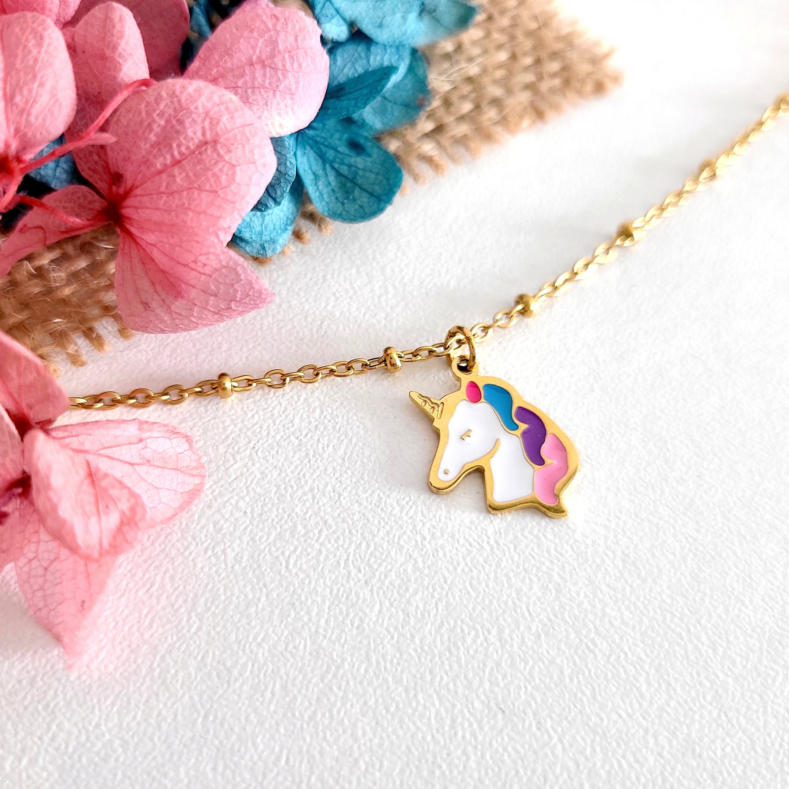 Unicorn charm bracelet for girl, pink blue and purple unicorn child jewelry,  little girl jewelry gift, girl birthday gift