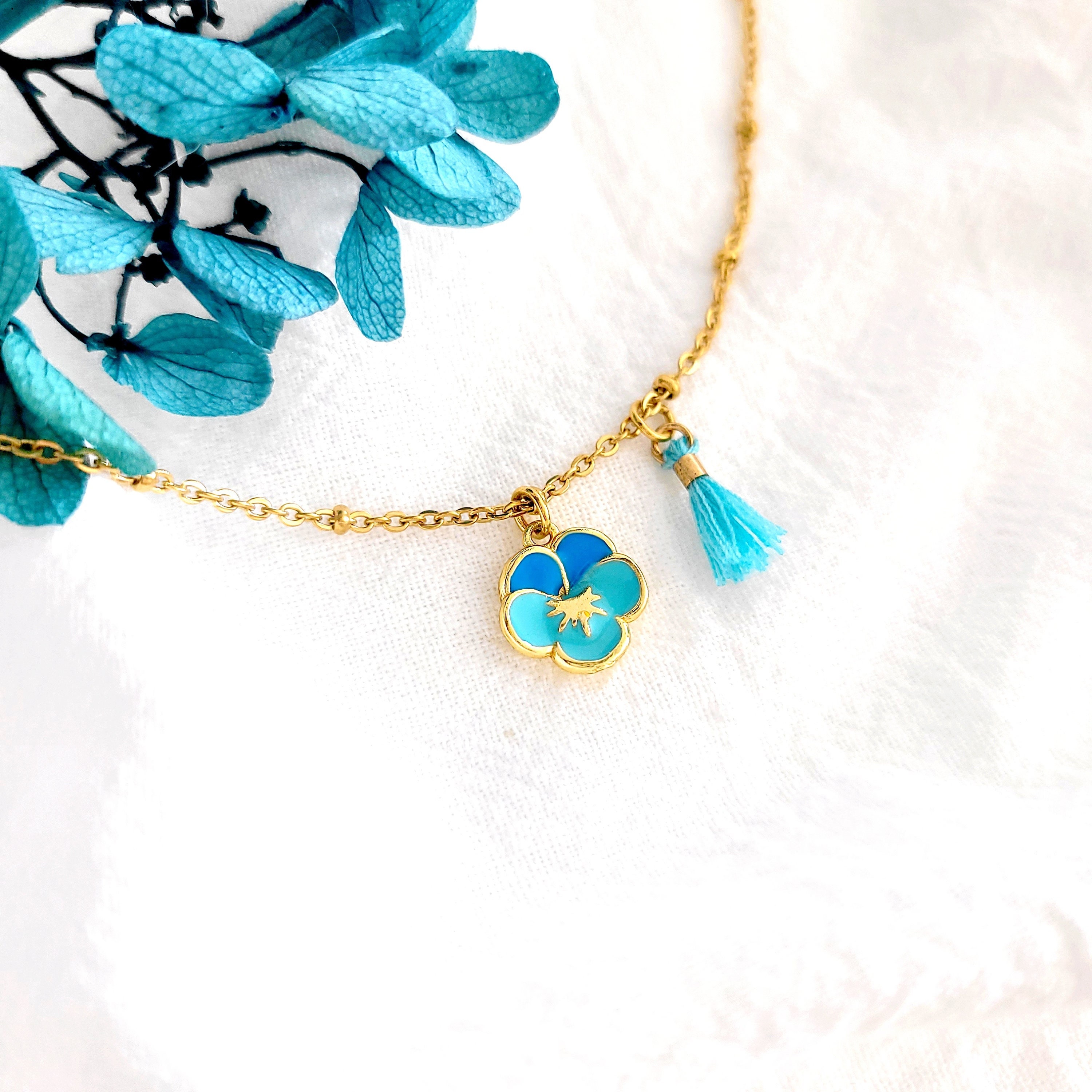 Girl's blue flower bracelet, fancy jewelery for children, thought