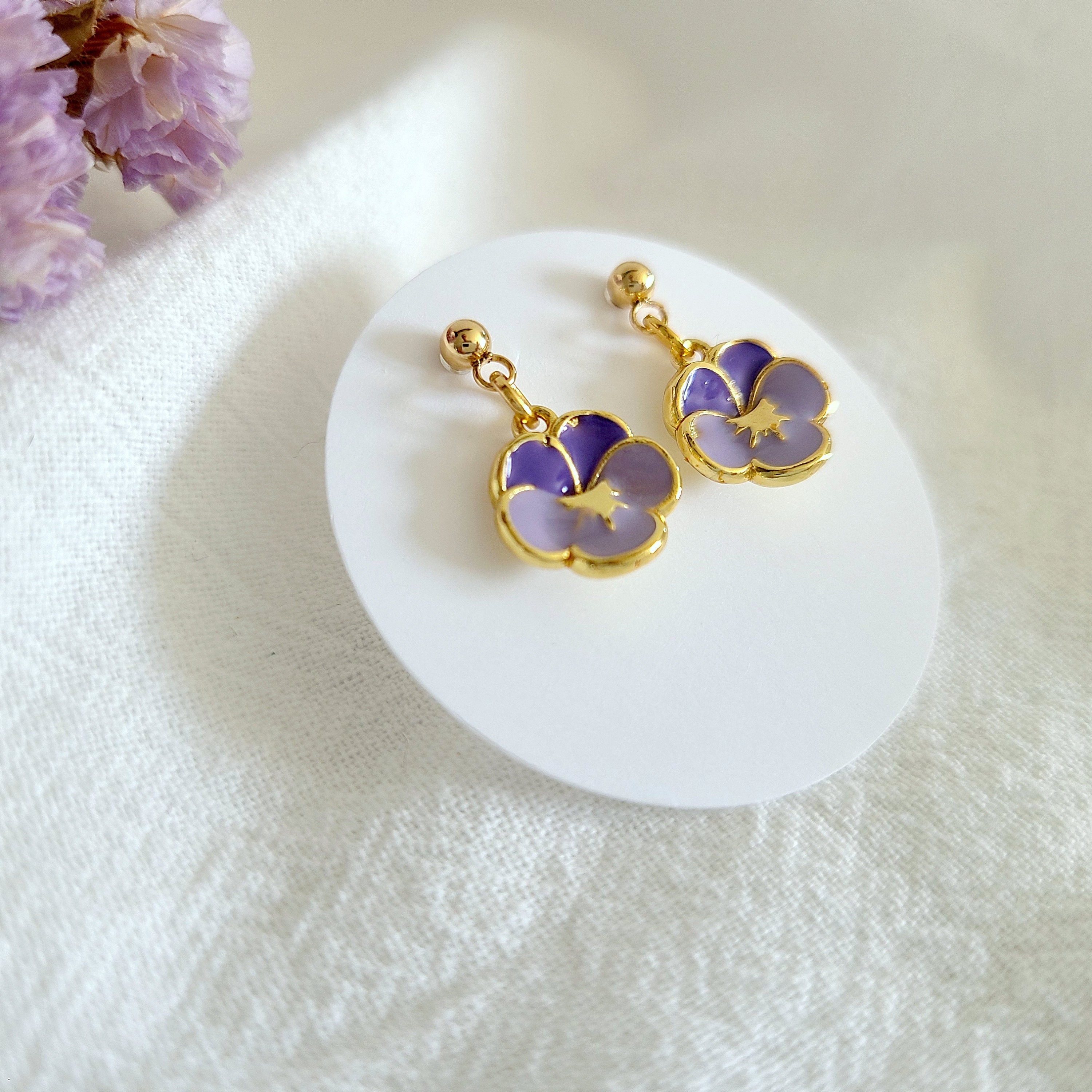 Dangling earrings with purple flower pendants, children's jewelry, girl's  jewelry gift, goddaughter Christmas gift idea, niece gift