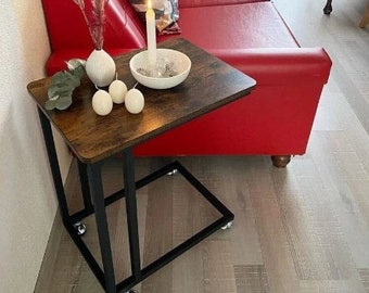 Industrial End Table, U-Shaped Side Table, Lap Top End Table, Small Coffee Table, Lamp Stand Table, Rustic Night Table, Phone Stand Table