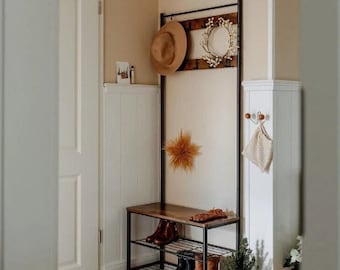 Industrial Coat Rack, Hallway Coat Rack, Coat Rack With Shoe Bench, Rustic Clothes Hat Rack, Small Bedroom Clothes Rack, Entryway Coat Tree