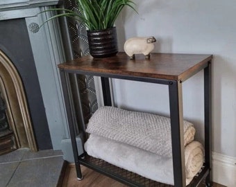 Industrial Side Table, Metal End Table, Rustic Sofa Side Table, Industrial Bedside Table, Dark Brown Night Table, Industrial End Table Shelf