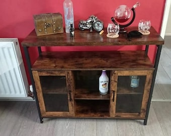 Industrial Style Sideboard, Vitrine Kitchen Cabinet, Industrial Storage Cabinet, Rustic Storage Cupboard, Small Living Room Buffet Furniture