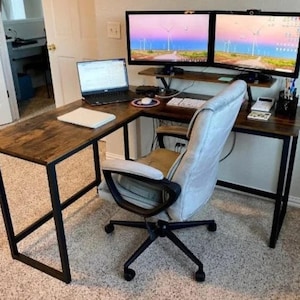 Industrial Corner Desk, L-Shaped Computer Desk, Industrial PC Desk, Large Office Desk, Writing Secretary Desk With Monitor Stand Furniture