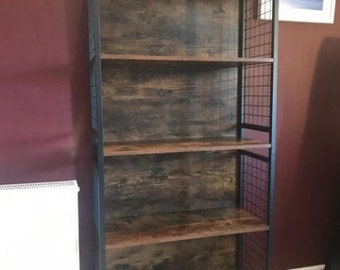 Industrial Bookcase, Rustic Office Bookshelf, Small Bedroom Book Storage Furniture, Living Room 4-Tiers Bookcase, Shelf Storage Unit Metal