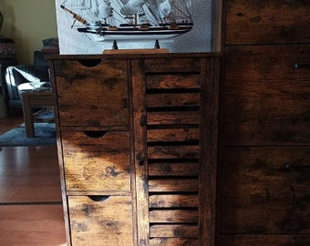 Rustic Bathroom Cabinet, Industrial Storage Cabinet, Dark Brown Kitchen Cabinet, Cupboard 3 Drawers, Living Room Sideboard Furniture