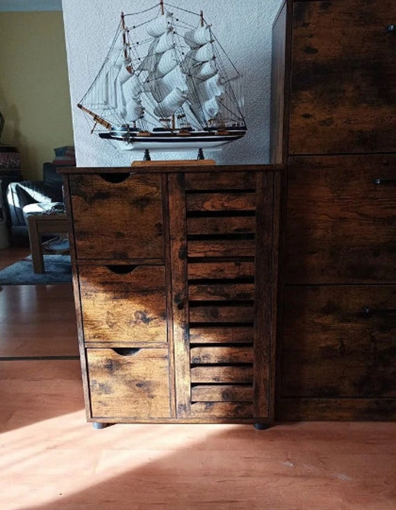 Rustic Bathroom Cabinet, Industrial Storage Cabinet, Dark Brown Kitchen Cabinet, Cupboard 3 Drawers, Living Room Sideboard Furniture