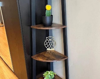 Industrial Corner Shelf, 4 Tier Bookshelf, Small Ladder Bookcase, Small Shelf Stand Furniture, Rustic Bathroom Shelf Rack, Corner Ladder NEW