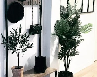 Perchero industrial, soporte de perchero Greige, perchero de pasillo, banco de zapatos de entrada, árbol de pasillo de metal, almacenamiento de ropa de dormitorio de sala de estar