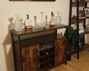 Industrial Kitchen Sideboard, Rustic Storage Cabinet, Wine Rack Cabinet, Industrial Style Cabinet, Large Storage Cupboard Metal Legs NEW
