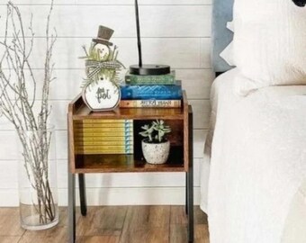 Retro Bedside Table, Mid-Century Modern End Table, Industrial Night Table, Retro Side Table With Metal Legs, Living Room Lamp Stand Table