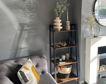 Librería industrial de 4 niveles, estantería rústica de 4 niveles, escalera industrial de 4 niveles, librería metálica para oficina, mueble para macetas de sala de estar