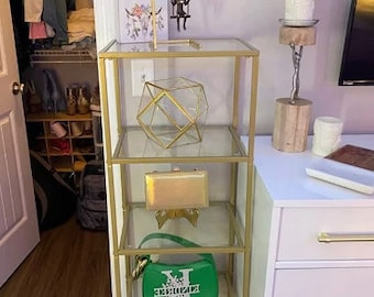 Golden Shelf Stand Unit, Gold 5 Tier Ladder, Glass Shelf Stand Unit, Luxury Bedroom Vanity Shelf Stand, Slim Ladder Shelving Furniture NEW