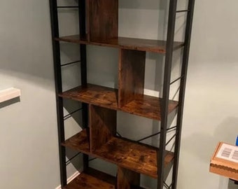 Rustic Office Bookcase, Industrial Style Bookshelf, Large Industrial Bookcase, Dark Brown Book Storage Furniture, Bedroom Bookcase Furniture
