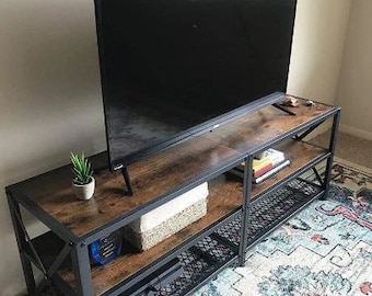 Industrial TV Stand, Large TV Lowboard, Industrial TV Unit, Metal Low Console Furniture, Living Room HiFi Cabient, Industrial Low Sideboard