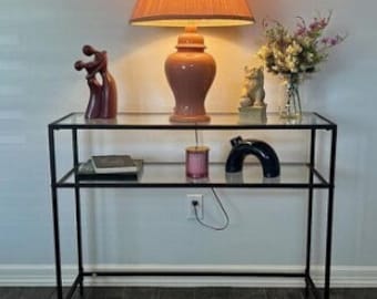 Glass Console Table, Industrial Entryway Table, Black Metal Hall Table, Living Room Long Side Table, Industrial Side Furniture, Glass Top