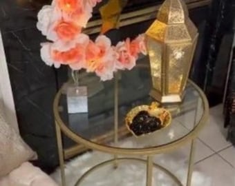 Golden End Table, Round Golden Side Table, Glass Side Table, Luxury End Table, Round Phone Stand Table, Living Room Accent Sofa Table NEW