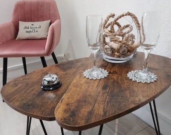 Industrial Nest Of Tables, Rustic Set Of 2 Side Tables, Living Room End Tables Set, Small Coffee Tables With Metal Leg, Industrial Table Set