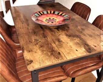 Industrial Dining Table, Rustic Kitchen Table, Large Dark Brown Dining Table, Brown Dining Table Metal Legs, Restaurant/Cafe Dining Table