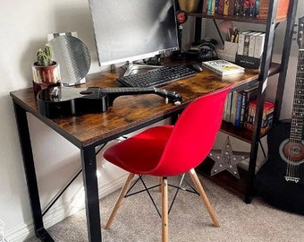 Industrial Computer Desk, Office Computer Desk, Rustic PC Desk, Kid's Computer Desk, Desk With Shelves, Dark Brown Workstation Table Desk