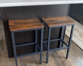Taburetes de bar industriales, juego de 2 taburetes de bar, taburetes de bar de desayuno, taburetes de bar de metal, taburetes de bar de cocina, muebles de juego de sillas altas de comedor NUEVO