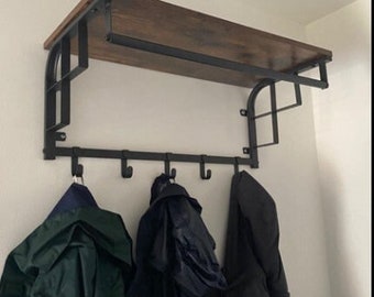 Wall Mounted Coat Rack, Industrial Clothes Rack, Metal Hanging Rail, Hallway Versatile, Entryway Wall Hat Rack, Hanger W/ 5 Hooks Furniture