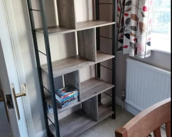 Industrial Greige Bookcase, Office Industrial Bookshelf, Book/Files Storage Shelf Stand, 4-Tier Bookshelf, Living Room Storage Shelf Unit
