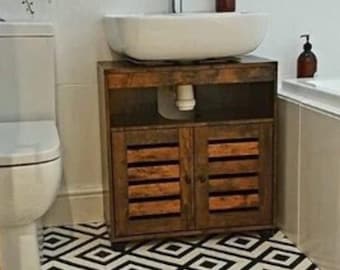 Rustic Bathroom Cabinet, Under Sink Bathroom Cabinet, Dark Brown Bathroom Vanity, Industiral Bathroom Cupboard, Under Sink Cabinet Shelf