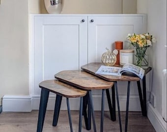 Industrial Nest Of Tables, Set Of 3 Side Tables, Rustic Nest Of Tables, Industrial Side Tables, End Table With Metal Legs, Rustic Lamp Table
