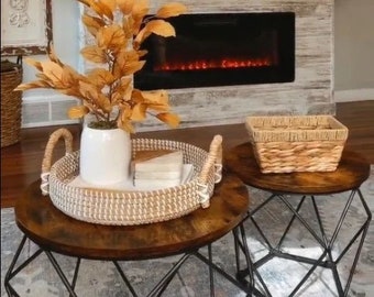 Industrial Coffee Table Set, Rustic Coffee Table Set, Industrial Side Tables, 2 Round End Tables, Coffee Tables With Metal Legs Furniture