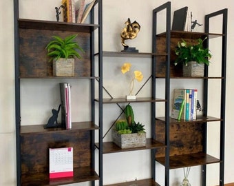 Estantería industrial grande, estantería industrial de oficina, unidad de soporte para estante de sala de estar, estantería de dormitorio rústico, librería marrón oscuro NUEVO