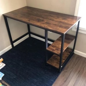 Industrial Computer Desk, Rustic PC Desk, Dark Brown Writing Desk, Industrial Desk With 2 Shelves, Kids Computer Desk, Bedroom Lap Top Desk