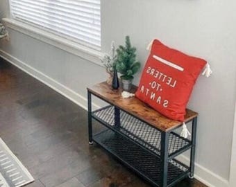 Industrial Shoe Rack, Industrial Shoe Bench, Metal Shoe Rack With 2 Tiers, Entryway Shoe Rack, Hallway Shoe Bench, Industrial Bed End Bench