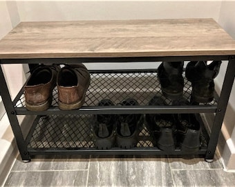 Industrial Shoe Storage Bench, Greige Shoe Bench, Hallway Shoe Rack, Metal Shoe Storage Furniture, Living Room Shoe Organizer 2 Shelves NEW
